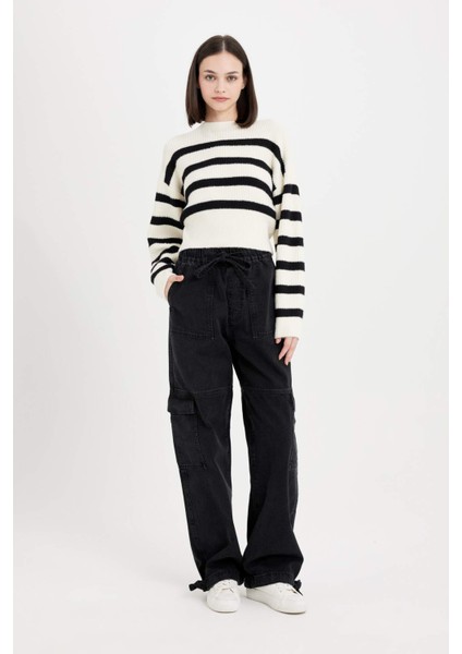 Regular Fit Çizgili Bisiklet Yaka Triko Kazak R1285AZ24CW