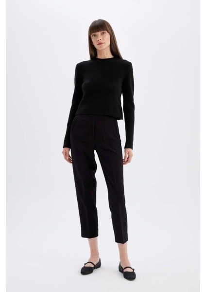 Regular Fit Bisiklet Yaka Premium Basic Düz Crop Triko Kazak C9047AX24WN
