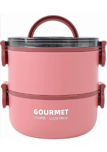 Çelik Beslenme Kabı Iki Katlı 1200ML Pembe P1802