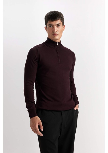 Standart Fit Yarım Boğazlı Yarı Fermuarlı Triko Kazak D0624AX24AU