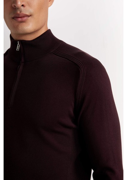 Standart Fit Yarım Boğazlı Yarı Fermuarlı Triko Kazak D0624AX24AU