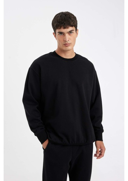 Oversize Geniş Kalıp Bisiklet Yaka Kalın Basic Düz Sweatshirt T5139AZ24AU