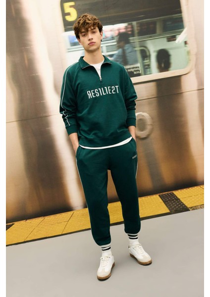 Boxy Fit Dik Yaka Fermuarlı Baskılı Sweatshirt D1782AX24WN