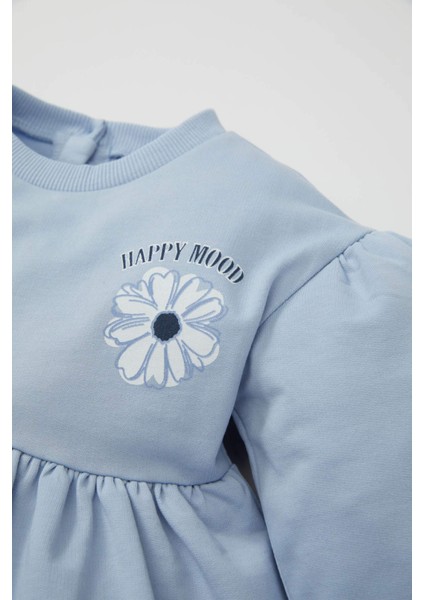 Kız Bebek Bisiklet Yaka Çiçek Baskılı Uzun Kollu Sweatshirt Elbise A6507A524AU