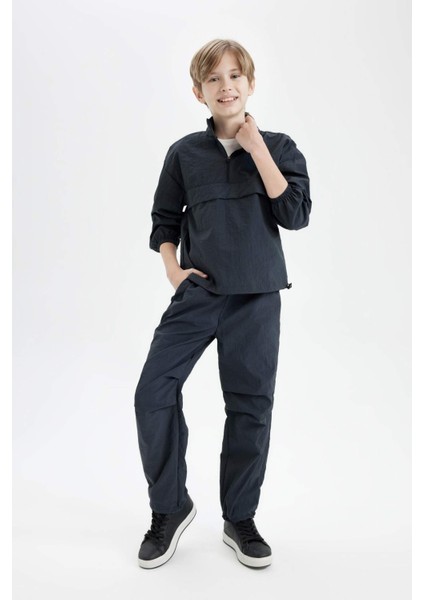 Erkek Çocuk Beli ve Paçası Lastikli Cepli Antrasit Jogger Paça Paraşüt Pantolon D0334A824AU