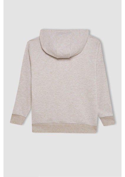 Erkek Çocuk Bej Kapüşonlu Baskılı Okul Sweatshirt C7557A824AU