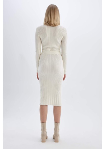 Coool Slim Fit Dar Kesim Basic Düz Yırtmaçlı Triko Midi Etek A2058AX24AU