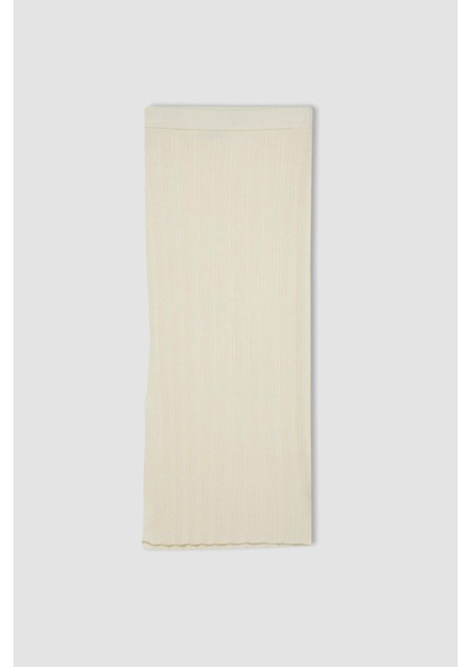 Coool Slim Fit Dar Kesim Basic Düz Yırtmaçlı Triko Midi Etek A2058AX24AU