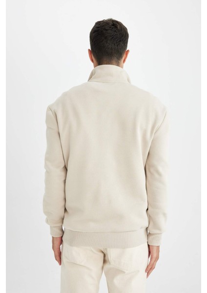 Comfort Regular Fit Rahat Kalıp Fermuarlı Dik Yaka Basic Düz Sweatshirt X7405AZ24AU