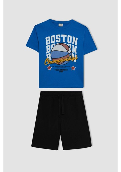 Erkek Çocuk 2'li Takım Baskılı Kısa Kollu Tişört Üst Beli Lastikli Kısa Şort D1160A824HS