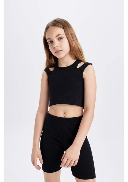Kız Çocuk 2'li Takım Fitilli Kaşkorse Atlet Tayt