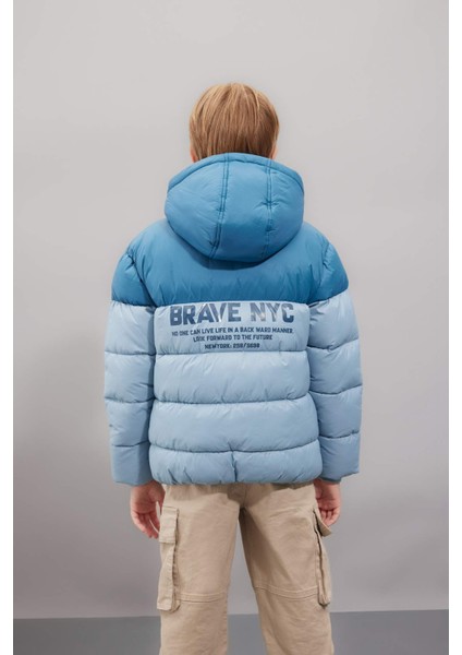 Erkek Çocuk Su Geçirmez Kapüşonlu Fermuarlı Cepli Polar Astarlı Şişme Mont C5509A824WN