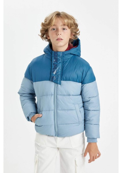 Erkek Çocuk Su Geçirmez Kapüşonlu Fermuarlı Cepli Polar Astarlı Şişme Mont C5509A824WN