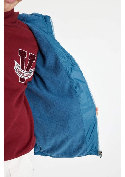 Erkek Çocuk Su Geçirmez Kapüşonlu Fermuarlı Cepli Polar Astarlı Şişme Mont C5509A824WN