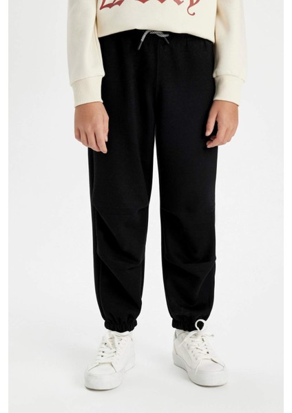 Erkek Çocuk Siyah Beli Paçası Lastikli Cepli Basic Düz Jogger Eşofman Altı C2093A824AU