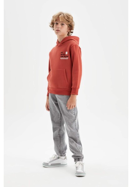 Erkek Çocuk Cepli Yazı Baskılı Kapüşonlu Okul Sweatshirt C7567A824WN