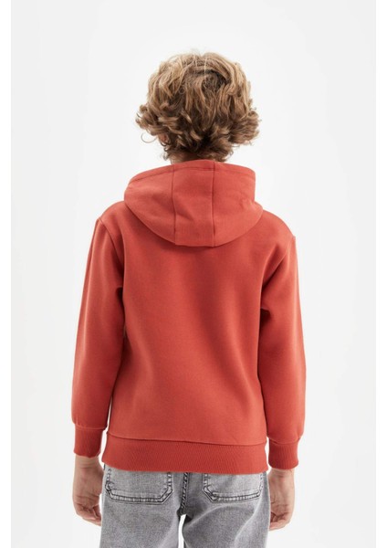 Erkek Çocuk Cepli Yazı Baskılı Kapüşonlu Okul Sweatshirt C7567A824WN