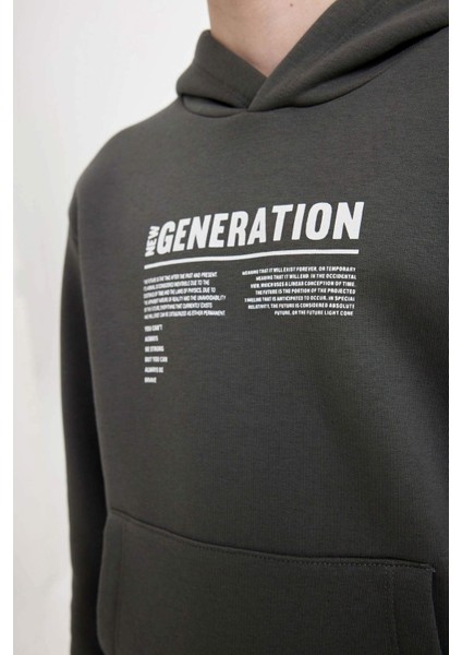 Erkek Çocuk Cepli Yazı Baskılı Kapüşonlu Okul Sweatshirt C7567A824WN