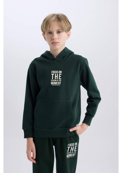 Erkek Çocuk Cepli Yazı Baskılı Kapüşonlu Okul Sweatshirt C7567A824WN