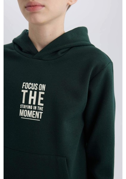 Erkek Çocuk Cepli Yazı Baskılı Kapüşonlu Okul Sweatshirt C7567A824WN