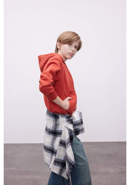 Erkek Çocuk Cepli Yazı Baskılı Kapüşonlu Okul Sweatshirt C7567A824WN