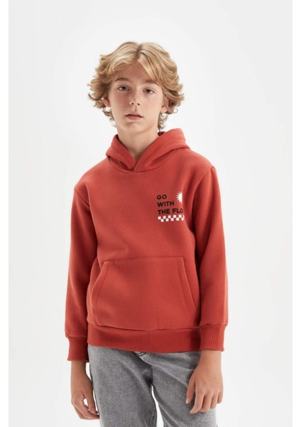 Erkek Çocuk Cepli Yazı Baskılı Kapüşonlu Okul Sweatshirt C7567A824WN