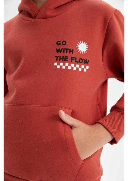 Erkek Çocuk Cepli Yazı Baskılı Kapüşonlu Okul Sweatshirt C7567A824WN