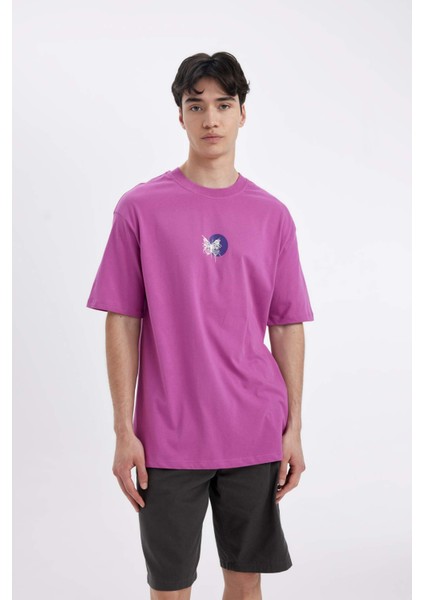 Comfort Regular Fit Rahat Kalıp Bisiklet Yaka Sırt Baskılı Kısa Kollu Tişört C4089AX24SM