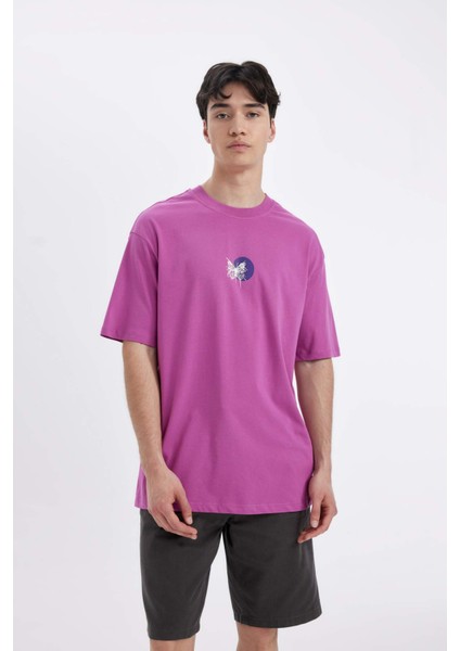 Comfort Regular Fit Rahat Kalıp Bisiklet Yaka Sırt Baskılı Kısa Kollu Tişört C4089AX24SM