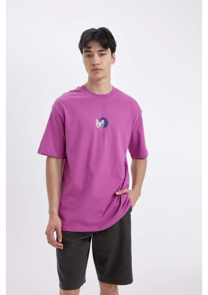 Comfort Regular Fit Rahat Kalıp Bisiklet Yaka Sırt Baskılı Kısa Kollu Tişört C4089AX24SM