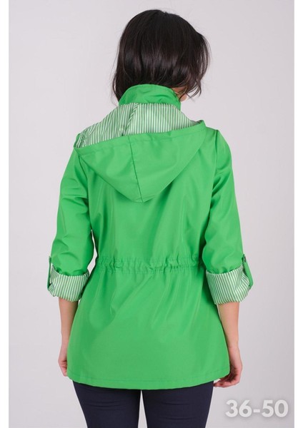 Goudot Kapüşonlu Mevsimlik Parka – Beli Büzgülü, Çıtçıt Detaylı YEŞİL