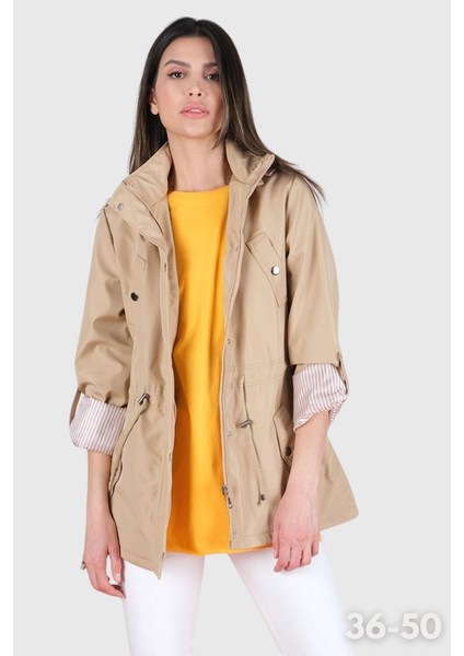 Goudot Kapüşonlu Mevsimlik Parka – Beli Büzgülü, Çıtçıt Detaylı CAMEL indirimleri