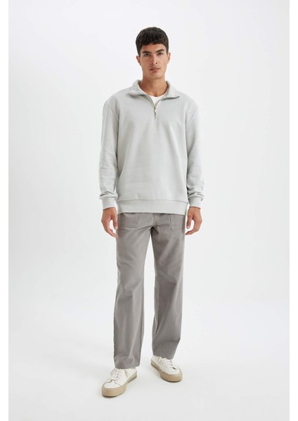Comfort Regular Fit Rahat Kalıp Fermuarlı Dik Yaka Basic Düz Sweatshirt X7405AZ24AU