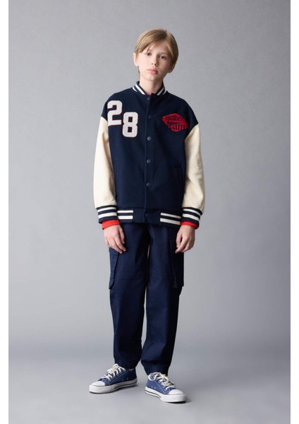 Erkek Çocuk Kargo Cepli Beli Bağcıklı Lastikli Paça Lacivert Jogger Gabardin Pantolon C6623A824AU