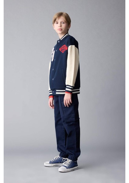 Erkek Çocuk Kargo Cepli Beli Bağcıklı Lastikli Paça Lacivert Jogger Gabardin Pantolon C6623A824AU