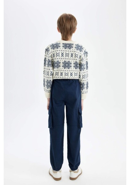 Erkek Çocuk Kargo Cepli Beli Bağcıklı Lastikli Paça Lacivert Jogger Gabardin Pantolon C6623A824AU