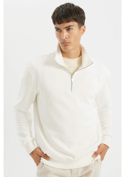 Comfort Regular Fit Rahat Kalıp Fermuarlı Dik Yaka Basic Düz Sweatshirt X7405AZ24AU