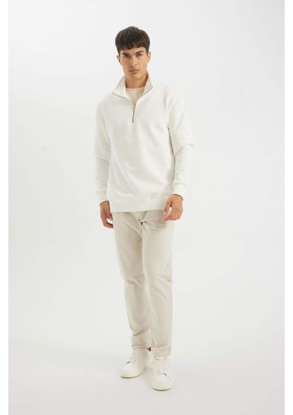 Comfort Regular Fit Rahat Kalıp Fermuarlı Dik Yaka Basic Düz Sweatshirt X7405AZ24AU