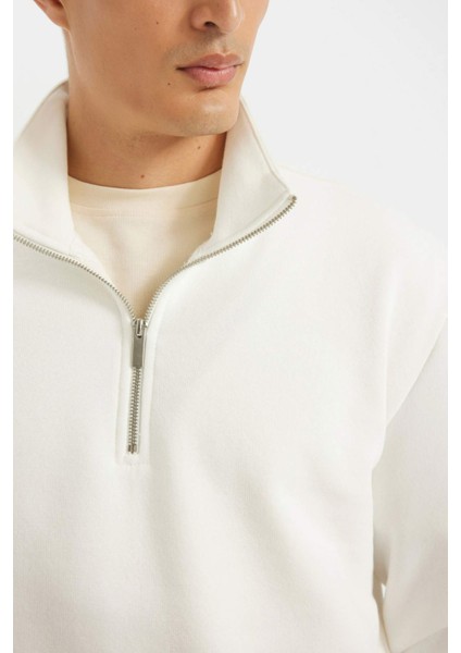 Comfort Regular Fit Rahat Kalıp Fermuarlı Dik Yaka Basic Düz Sweatshirt X7405AZ24AU