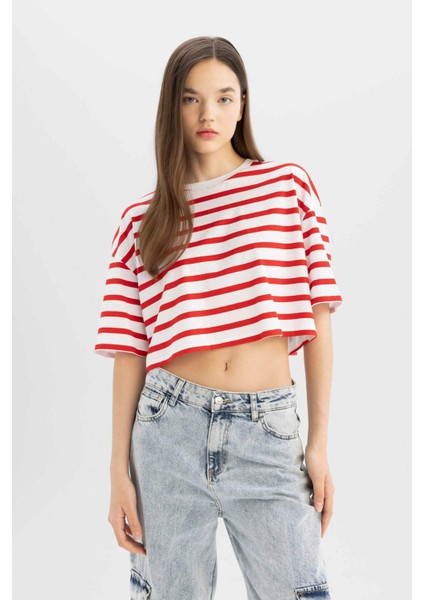 Fitted Çizgili Kısa Kollu Tişört A9046AX24SM