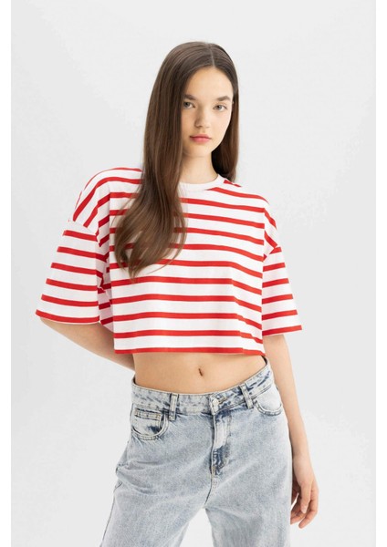 Fitted Çizgili Kısa Kollu Tişört A9046AX24SM