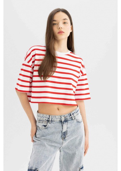 Fitted Çizgili Kısa Kollu Tişört A9046AX24SM