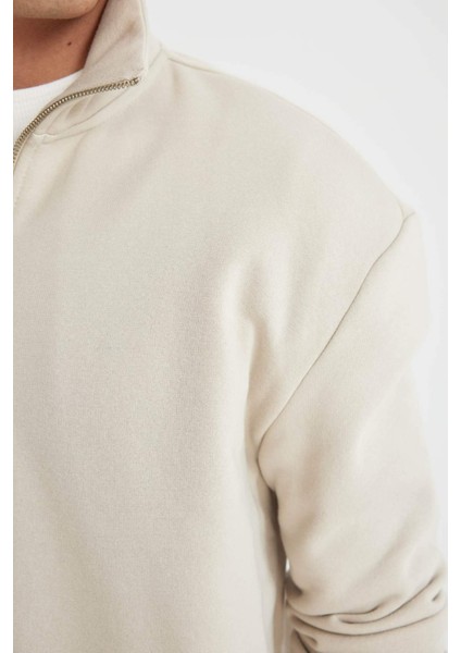 Comfort Regular Fit Rahat Kalıp Fermuarlı Dik Yaka Basic Düz Sweatshirt X7405AZ24AU