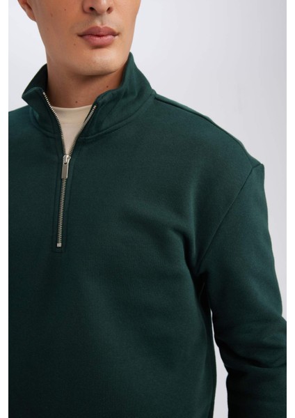 Comfort Regular Fit Rahat Kalıp Fermuarlı Dik Yaka Basic Düz Sweatshirt X7405AZ24AU