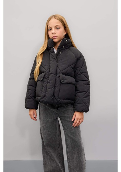 Kız Çocuk Su Geçirmez Şişme Mont Dik Yaka Cepli Fermuarlı C6335A824AU