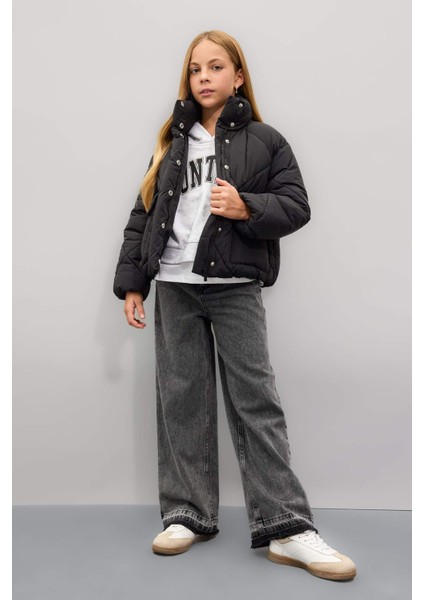 Kız Çocuk Su Geçirmez Şişme Mont Dik Yaka Cepli Fermuarlı C6335A824AU