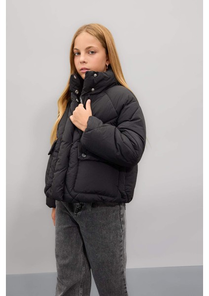 Kız Çocuk Su Geçirmez Şişme Mont Dik Yaka Cepli Fermuarlı C6335A824AU