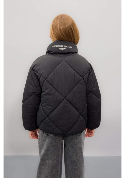 Kız Çocuk Su Geçirmez Şişme Mont Dik Yaka Cepli Fermuarlı C6335A824AU