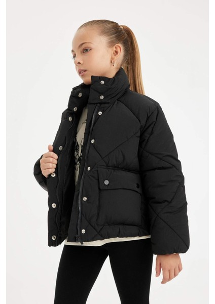 Kız Çocuk Su Geçirmez Şişme Mont Dik Yaka Cepli Fermuarlı C6335A824AU