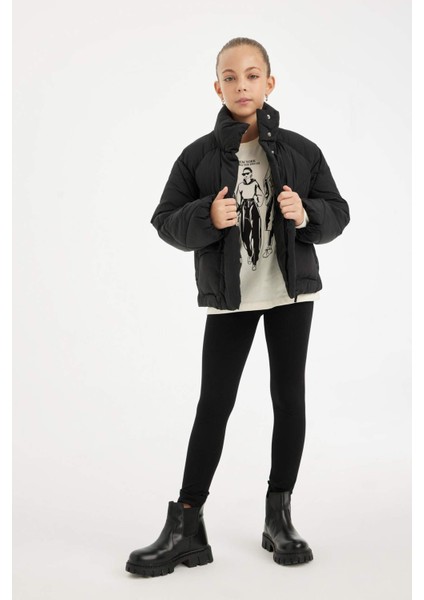 Kız Çocuk Su Geçirmez Şişme Mont Dik Yaka Cepli Fermuarlı C6335A824AU